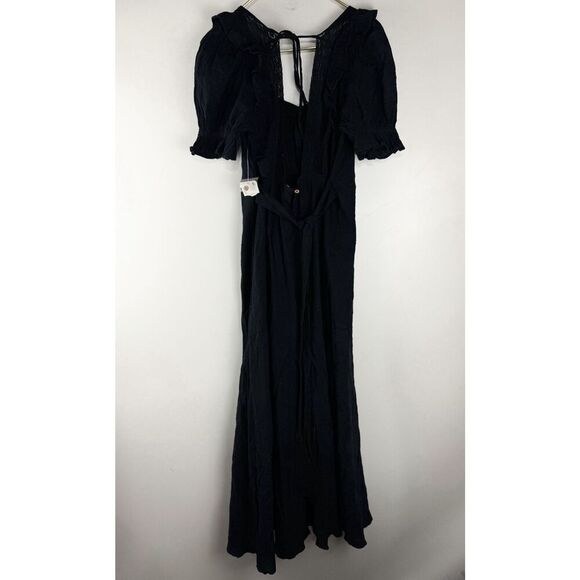 NEW FREE PEOPLE ENDLESS SUMMER Sz L NOW AND FOREVER MIDI MAXI DRESS Black Linen - Picture 8 of 10